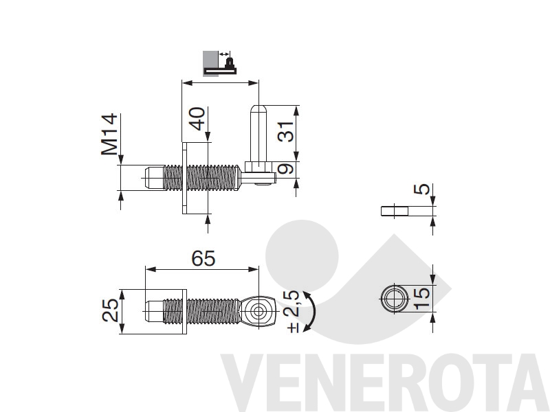 Immagine di Cardine filettato su piastra L=25 mm Maico