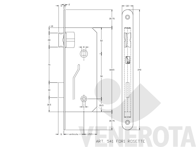 Immagine di Serratura patent Okay con doppio quadro - bordo tondo - frontale 22 mm Bonaiti