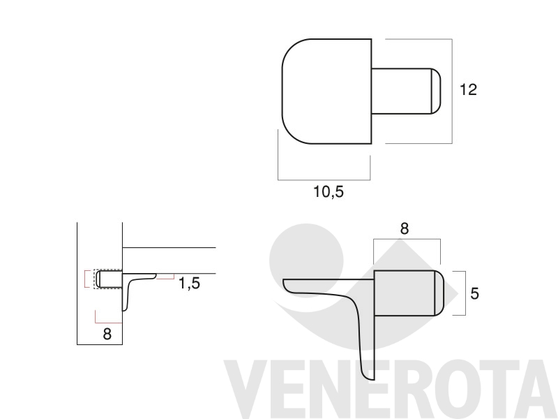 Immagine di Mensolina a paletta con perno liscio - diametro 5 mm Permo