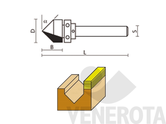 Immagine di Fresa HW a V con cuscinetto superiore A164 gambo 6 mm Klein