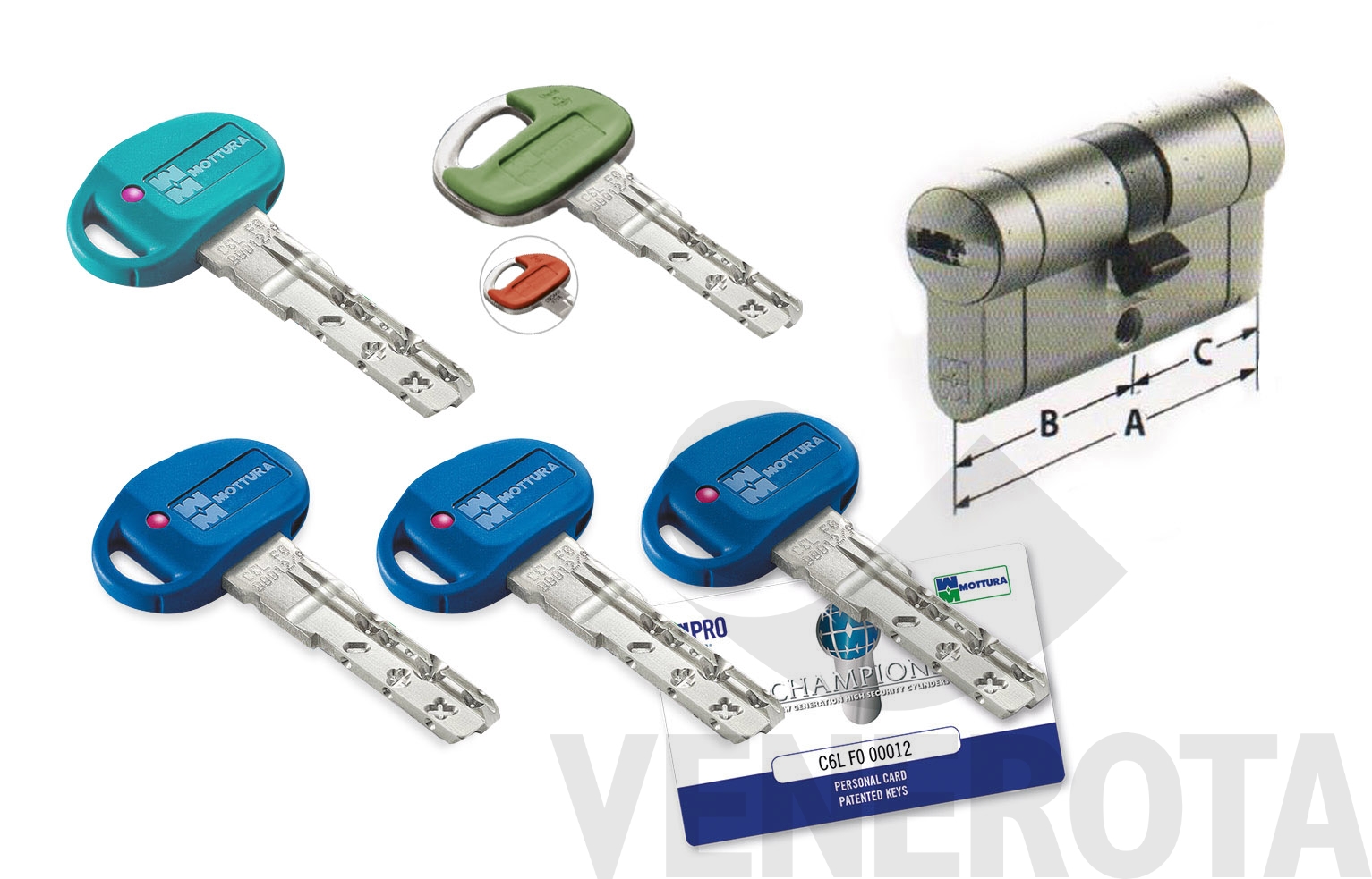 Cilindro Champions PRO con chiavi a duplicazione protetta funzione Armo e Riarmo Mottura