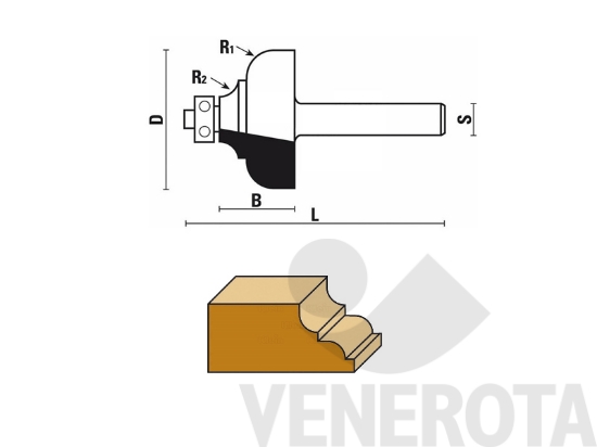 Immagine di Fresa HW a doppio raggio con cuscinetto A132 gambo 6 mm Klein