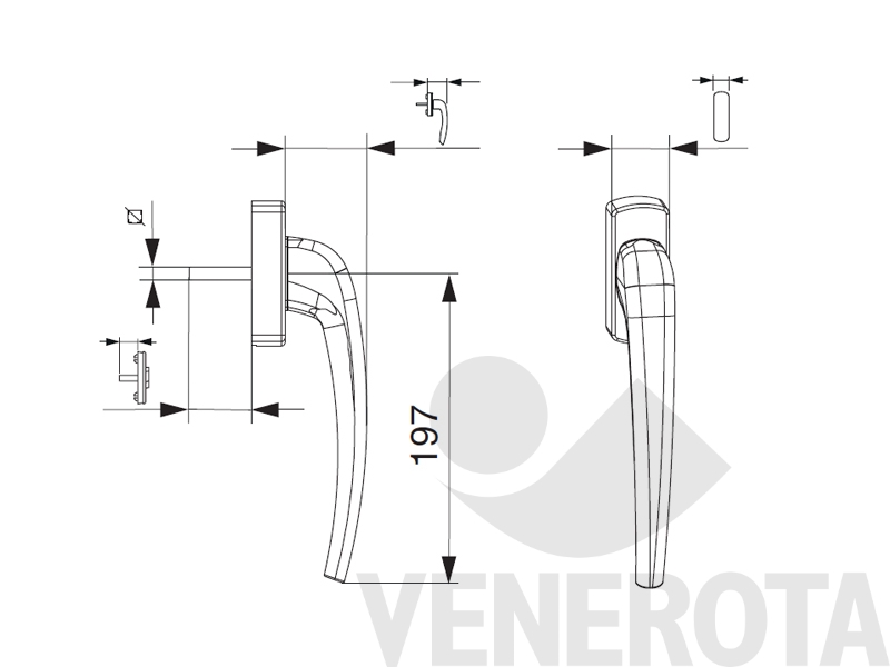 Immagine di Maniglia RS-CF interna passante quadro 45 argento Maico 455774