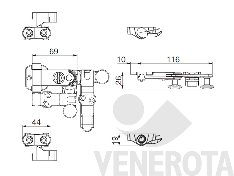 Immagine di Spagnoletta 2 ante maniglia standard senza piastra di chiusura con griffe autoregolante larghezza 44 nero opac Maico 101442