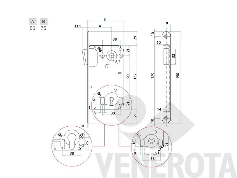 Immagine di Serratura patent B-Twin magnetica con chiave, bordo tondo, frontale 18 mm Bonaiti 350