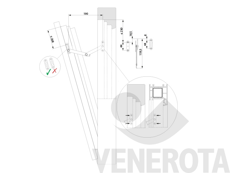 Immagine di Forbice laterale per sopraluce 190 mm argento Maico